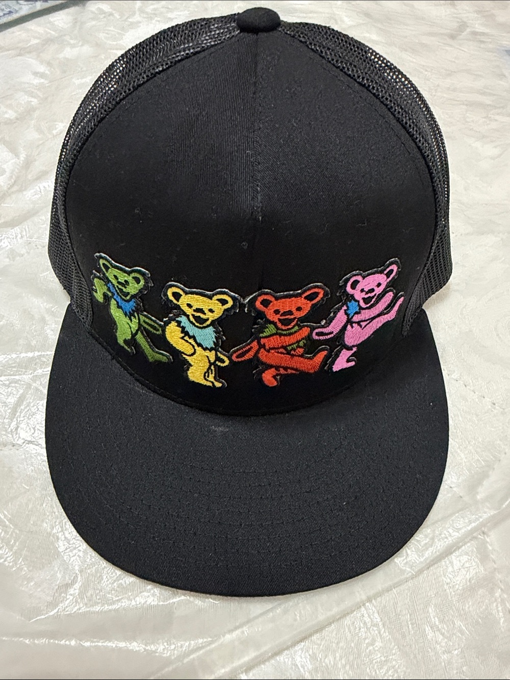 Black Kids Trucker Hat with Colorful Dancing Bears